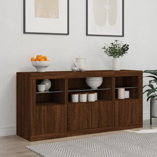 Buffet avec lumières LED chêne marron 142,5x37x67 cm - Photo n°3; ?>