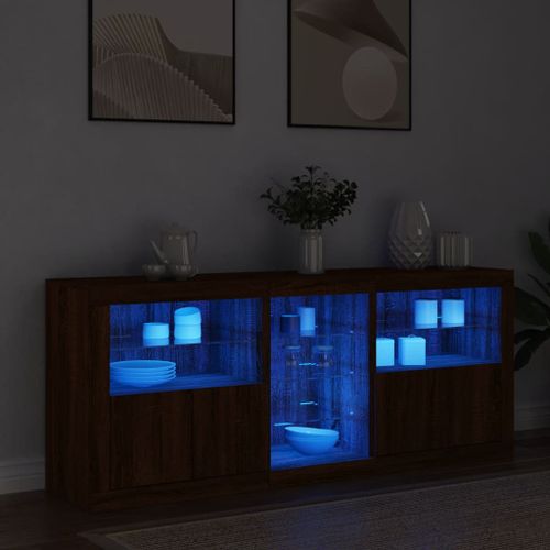 Buffet avec lumières LED chêne marron 162x37x67 cm - Photo n°3; ?>