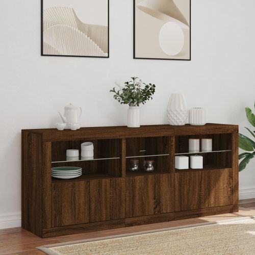 Buffet avec lumières LED chêne marron 162x37x67 cm - Photo n°3; ?>