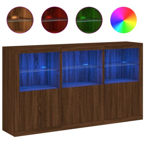 Buffet avec lumières LED chêne marron 181,5x37x100 cm - Photo n°2; ?>