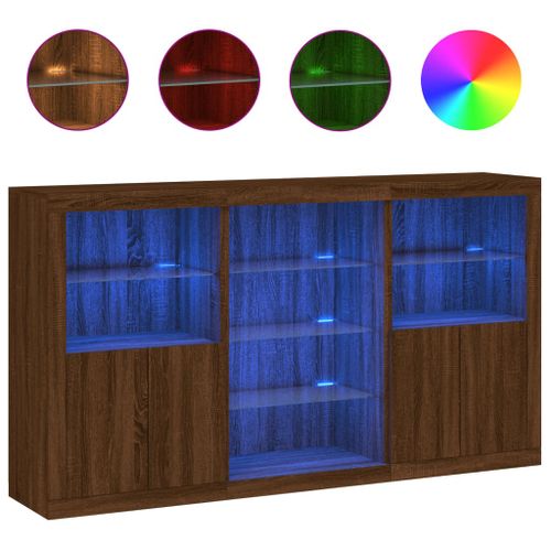 Buffet avec lumières LED chêne marron 181,5x37x100 cm - Photo n°2; ?>