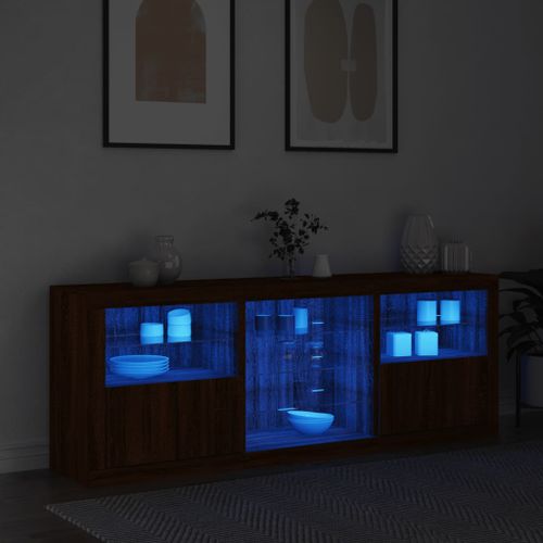 Buffet avec lumières LED chêne marron 181,5x37x67 cm - Photo n°3; ?>