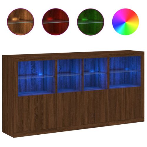 Buffet avec lumières LED chêne marron 202x37x100 cm - Photo n°2; ?>