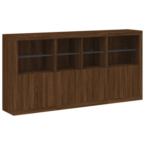 Buffet avec lumières LED chêne marron 202x37x100 cm - Photo n°3; ?>