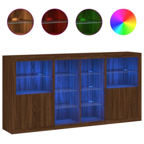 Buffet avec lumières LED chêne marron 202x37x100 cm - Photo n°2; ?>