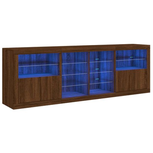 Buffet avec lumières LED chêne marron 202x37x67 cm - Photo n°2; ?>