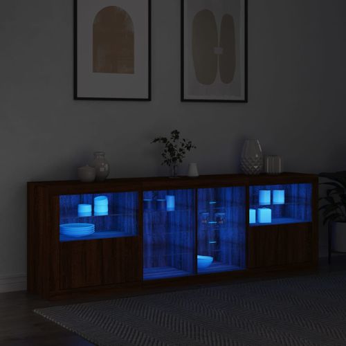 Buffet avec lumières LED chêne marron 202x37x67 cm - Photo n°3; ?>