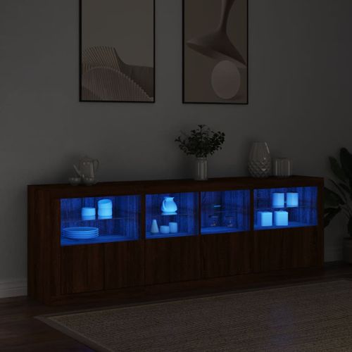 Buffet avec lumières LED chêne marron 202x37x67 cm - Photo n°3; ?>