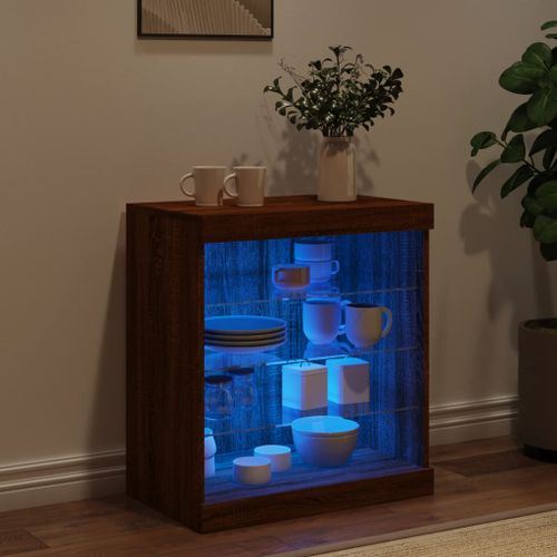 Buffet avec lumières LED chêne marron 60,5x37x67 cm - Photo n°3; ?>