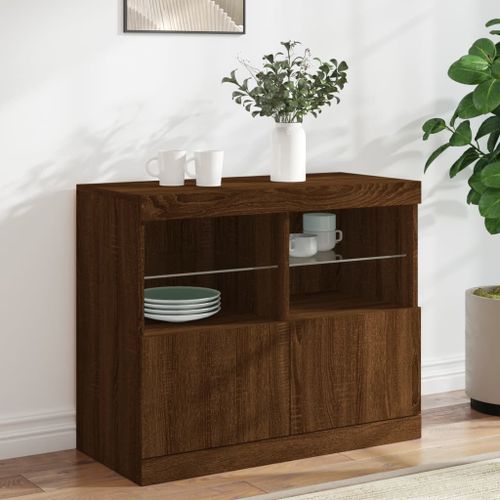 Buffet avec lumières LED chêne marron 81x37x67 cm - Photo n°2; ?>