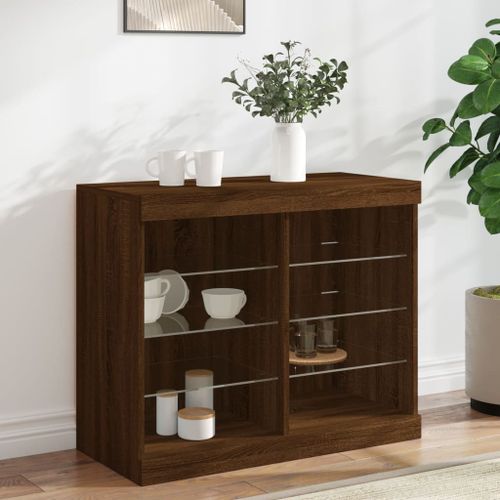 Buffet avec lumières LED chêne marron 81x37x67 cm - Photo n°2; ?>