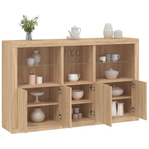 Buffet avec lumières LED chêne sonoma 162x37x100 cm - Photo n°2; ?>