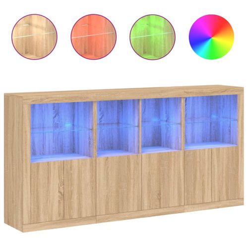 Buffet avec lumières LED chêne sonoma 202x37x100 cm - Photo n°2; ?>