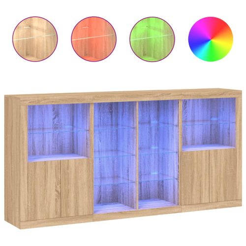 Buffet avec lumières LED chêne sonoma 202x37x100 cm - Photo n°2; ?>