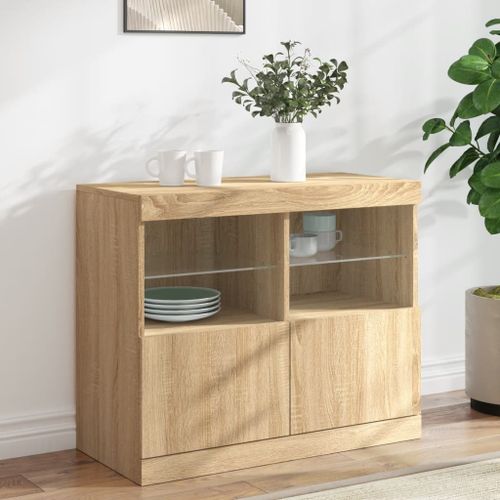 Buffet avec lumières LED chêne sonoma 81x37x67 cm - Photo n°2; ?>