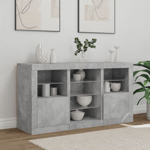 Buffet avec lumières LED gris béton 123x37x67 cm - Photo n°3; ?>