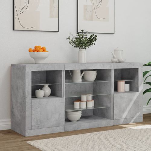 Buffet avec lumières LED gris béton 142,5x37x67 cm - Photo n°3; ?>