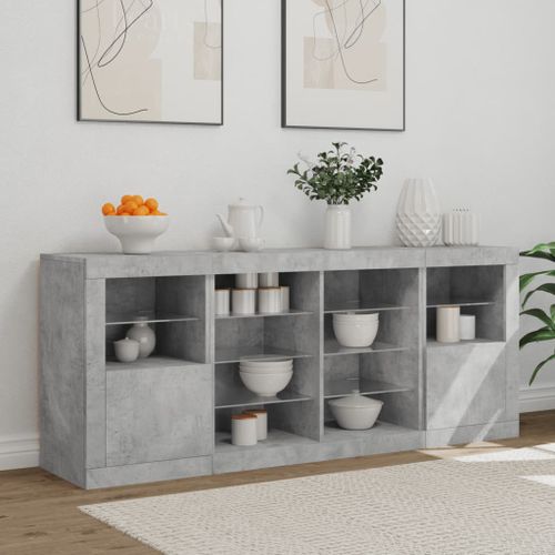 Buffet avec lumières LED gris béton 163x37x67 cm - Photo n°3; ?>