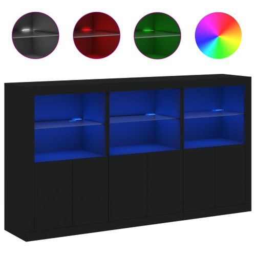 Buffet avec lumières LED noir 181,5x37x100 cm - Photo n°2; ?>