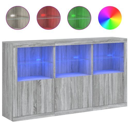 Buffet avec lumières LED sonoma gris 181,5x37x100 cm - Photo n°2; ?>