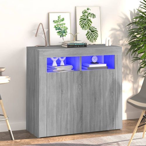 Buffet avec lumières LED Sonoma gris 80x35x75 cm - Photo n°2; ?>