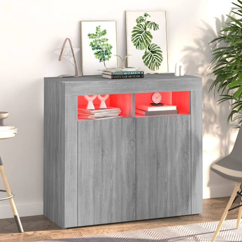 Buffet avec lumières LED Sonoma gris 80x35x75 cm - Photo n°3; ?>