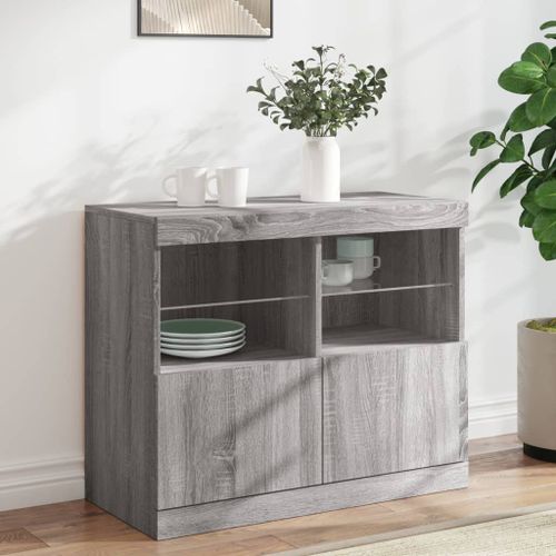 Buffet avec lumières LED sonoma gris 81x37x67 cm - Photo n°2; ?>