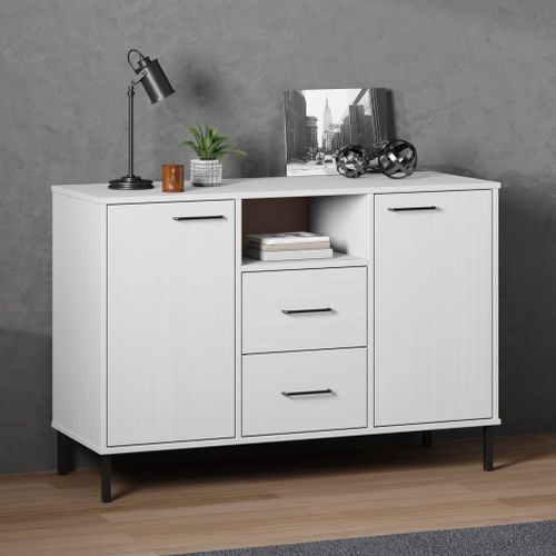 Buffet avec pieds en métal Blanc 113x40x77 cm Bois massif OSLO - Photo n°2; ?>