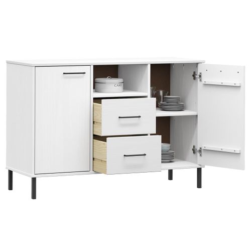 Buffet avec pieds en métal Blanc 113x40x77 cm Bois massif OSLO - Photo n°3; ?>