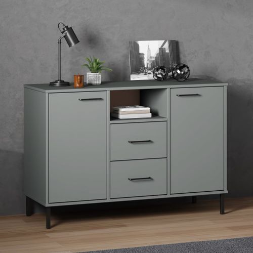 Buffet avec pieds en métal Gris 113x40x77 cm Bois massif OSLO - Photo n°2; ?>