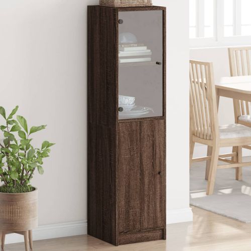 Buffet avec porte en verre chêne marron 35x37x142 cm - Photo n°2; ?>