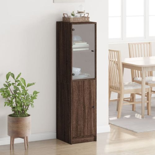 Buffet avec porte en verre chêne marron 35x37x142 cm - Photo n°3; ?>