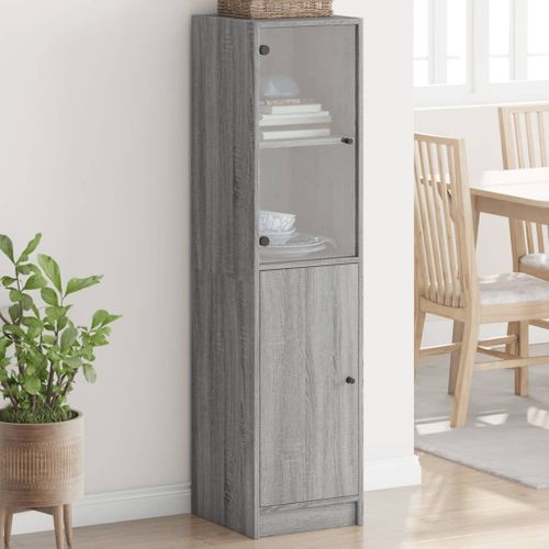 Buffet avec porte en verre sonoma gris 35x37x142 cm - Photo n°2; ?>