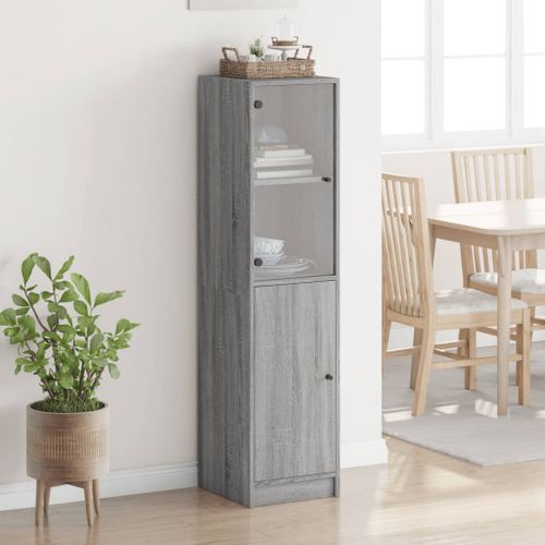 Buffet avec porte en verre sonoma gris 35x37x142 cm - Photo n°3; ?>