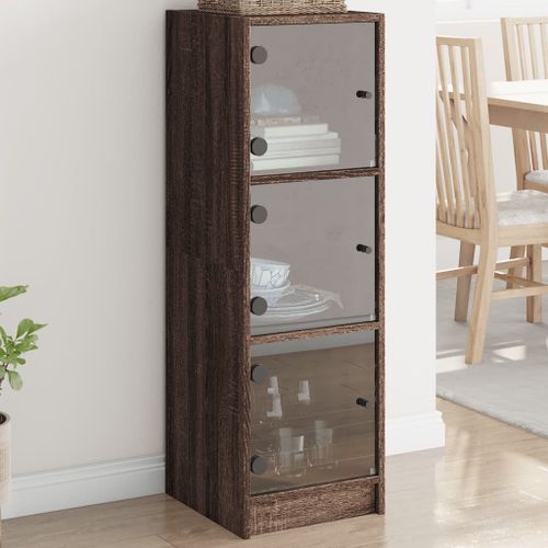 Buffet avec portes en verre chêne marron 35x37x109 cm - Photo n°2; ?>