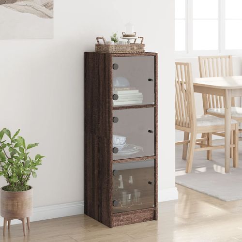 Buffet avec portes en verre chêne marron 35x37x109 cm - Photo n°3; ?>