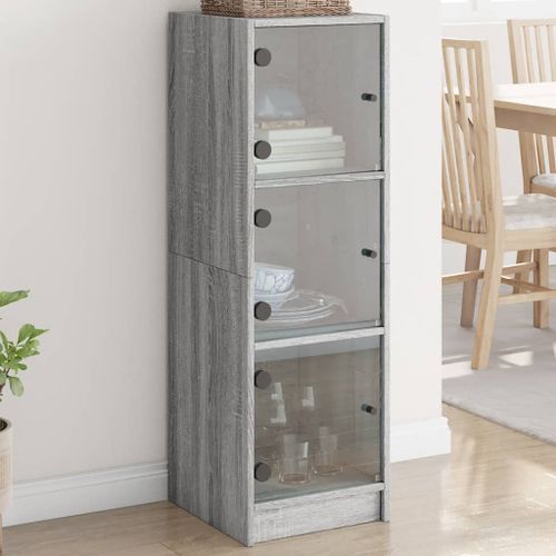 Buffet avec portes en verre sonoma gris 35x37x109 cm - Photo n°2; ?>