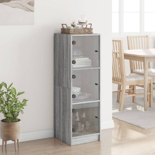 Buffet avec portes en verre sonoma gris 35x37x109 cm - Photo n°3; ?>