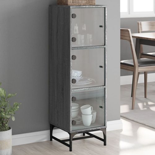 Buffet avec portes en verre sonoma gris 35x37x120 cm - Photo n°2; ?>