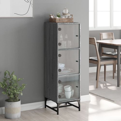 Buffet avec portes en verre sonoma gris 35x37x120 cm - Photo n°3; ?>