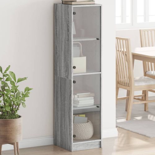 Buffet avec portes en verre sonoma gris 35x37x142 cm - Photo n°2; ?>