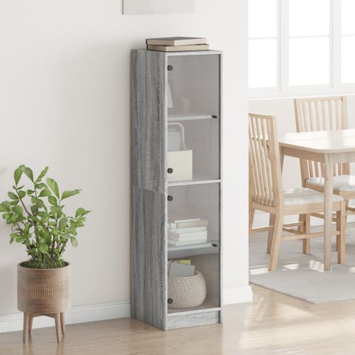 Buffet avec portes en verre sonoma gris 35x37x142 cm - Photo n°3; ?>