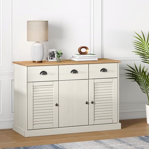 Buffet avec tiroirs VIGO 113x40x75 cm blanc bois massif de pin - Photo n°2; ?>