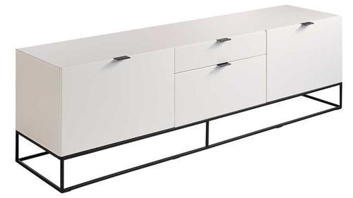 Buffet bas moderne 2 portes 2 tiroirs en bois laqué blanc et acier noir Valina 180 cm - Photo n°3; ?>