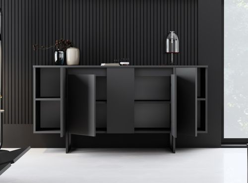 Buffet bas moderne bois et pieds métal noir Kandry 160 cm - Photo n°2; ?>