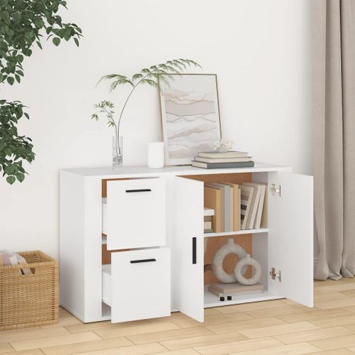 Buffet Blanc 100x33x59,5 cm Bois d'ingénierie - Photo n°3; ?>