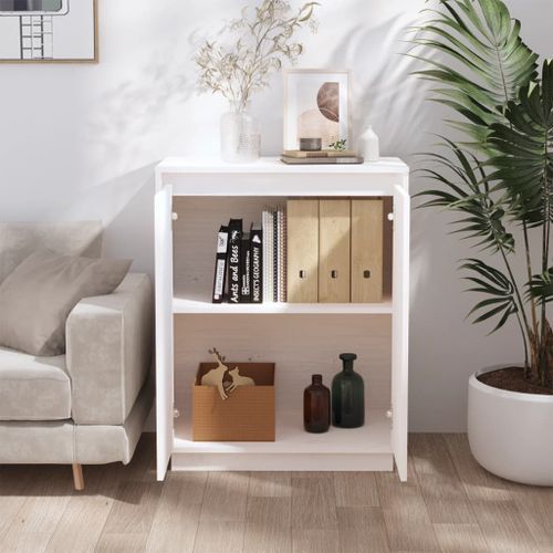 Buffet Blanc 60x34x75 cm Bois massif de pin 3 - Photo n°3; ?>