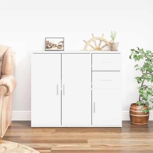 Buffet Blanc 91x29,5x75 cm Bois d'ingénierie - Photo n°2; ?>