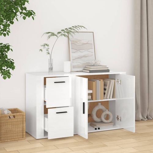 Buffet Blanc brillant 100x33x59,5 cm Bois d'ingénierie - Photo n°3; ?>