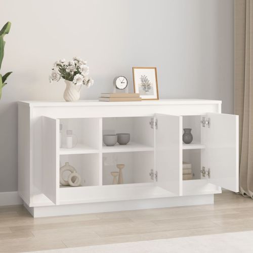 Buffet blanc brillant 102x35x55 cm bois d'ingénierie - Photo n°3; ?>